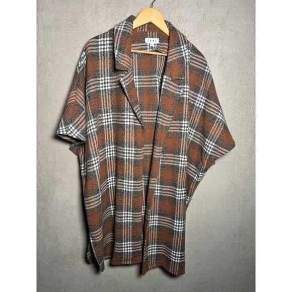 Thml Anthropologie Womens Brown Plaid Short Sleeve Cardigan Coat Size Small‎ - Picture 1 of 6